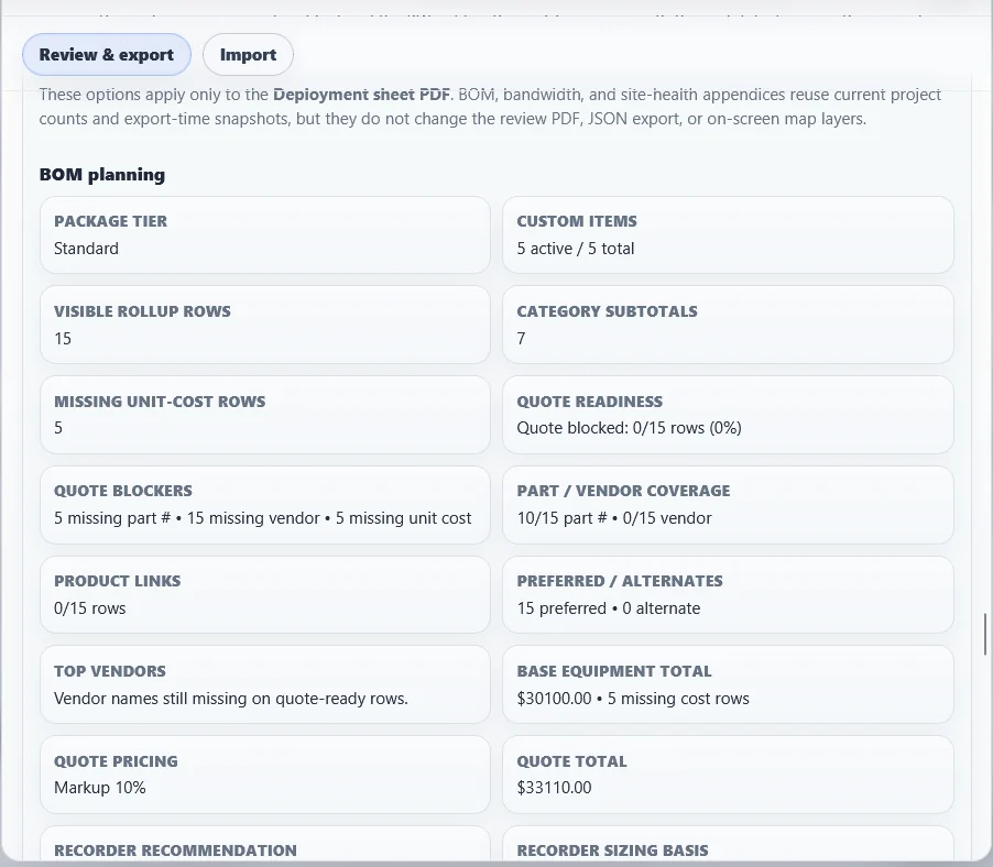 InsiteManager BOM planning and quote readiness interface