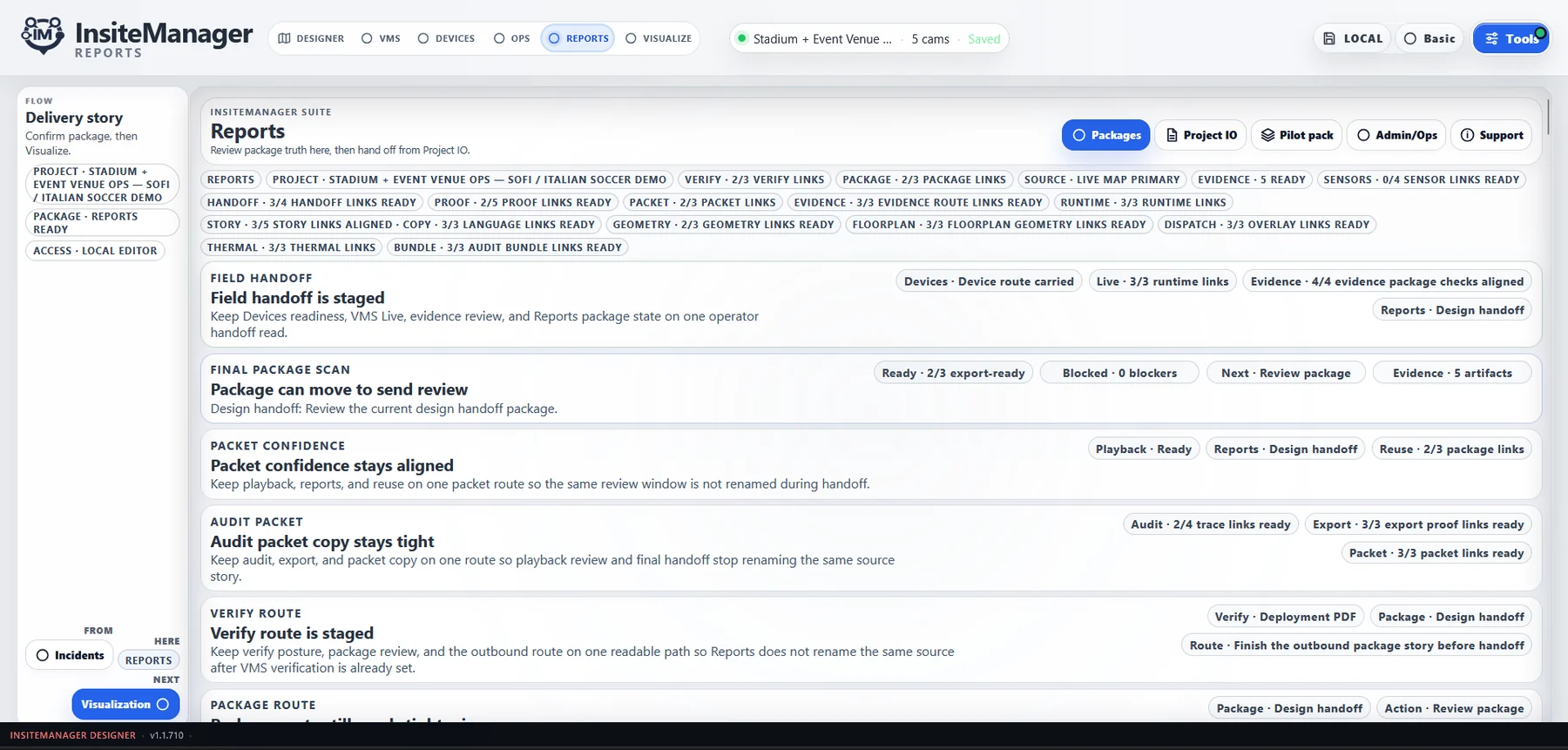 Reports module showing review and handoff workflows