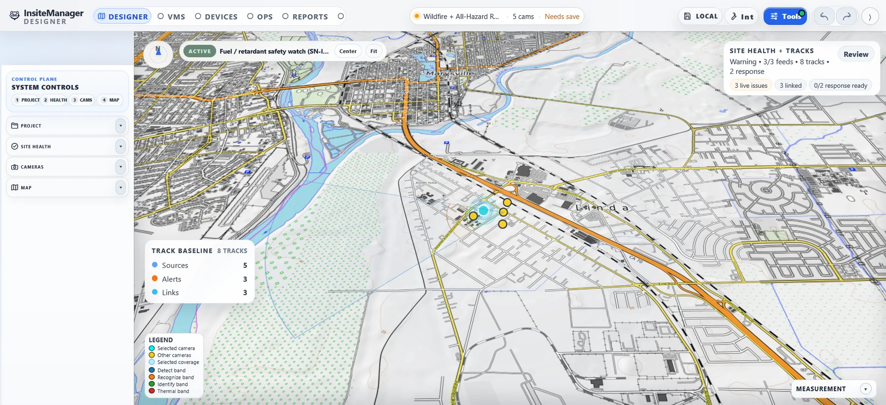 Visualization workflow with alternate basemap styling, site-health status, and operational overlays